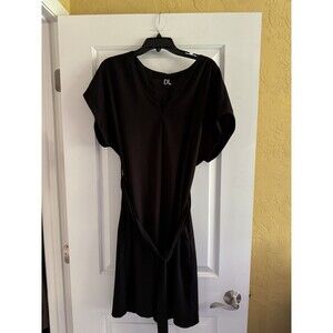 DL Black Dress Short Sleeve Pockets Belted Knee-Length Women’s Size Large‎ LBD